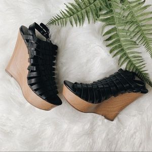 Black straps high wedge heels